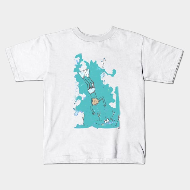 Diver boy Kids T-Shirt by NitArtCafe